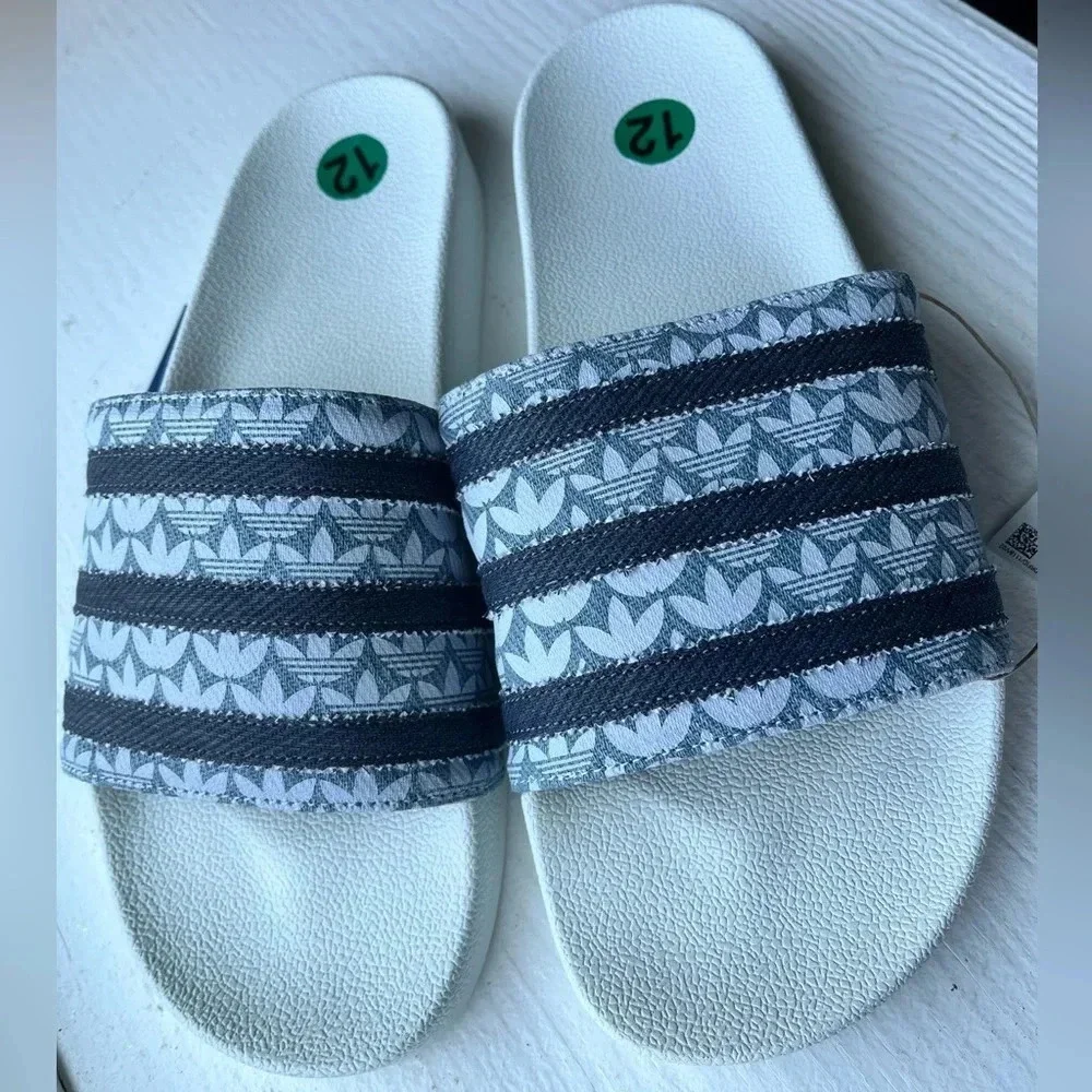 Adidas Men’s Adilette Slides Denim Blue 3-Stripes Comfort Sandals Size 12 NWT